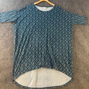 LuLaRoe Irma Top Womens Large Teal Geometric High Low Tunic USA Stretch